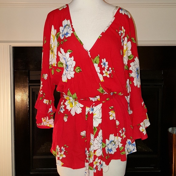 Foma Tops - Floral Kimono Wrap Blouse